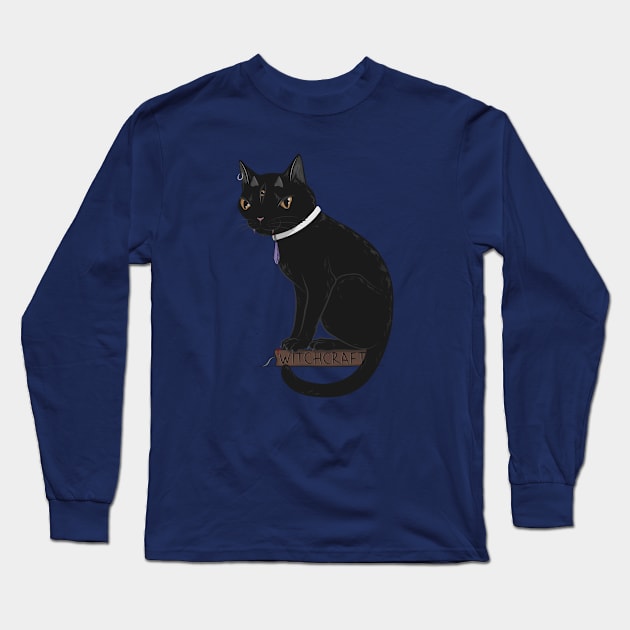 Three-Eyed Black Cat Learning Witchcraft Long Sleeve T-Shirt by runcatrun